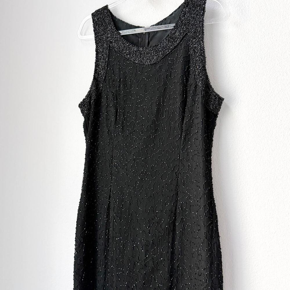 Vintage 90s Beaded Maxi Dress Whimsigoth Party Formal Black Glam Sparkle Size S
